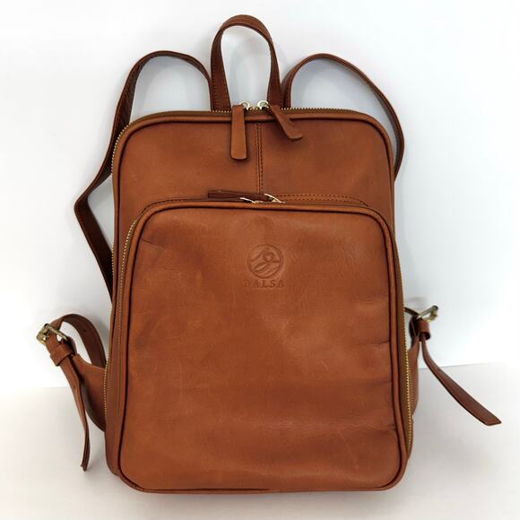 BALSA Paris Leather Slim Backpack Purse Brown Interchangeable Zipper Pulls - Picture 4 of 15